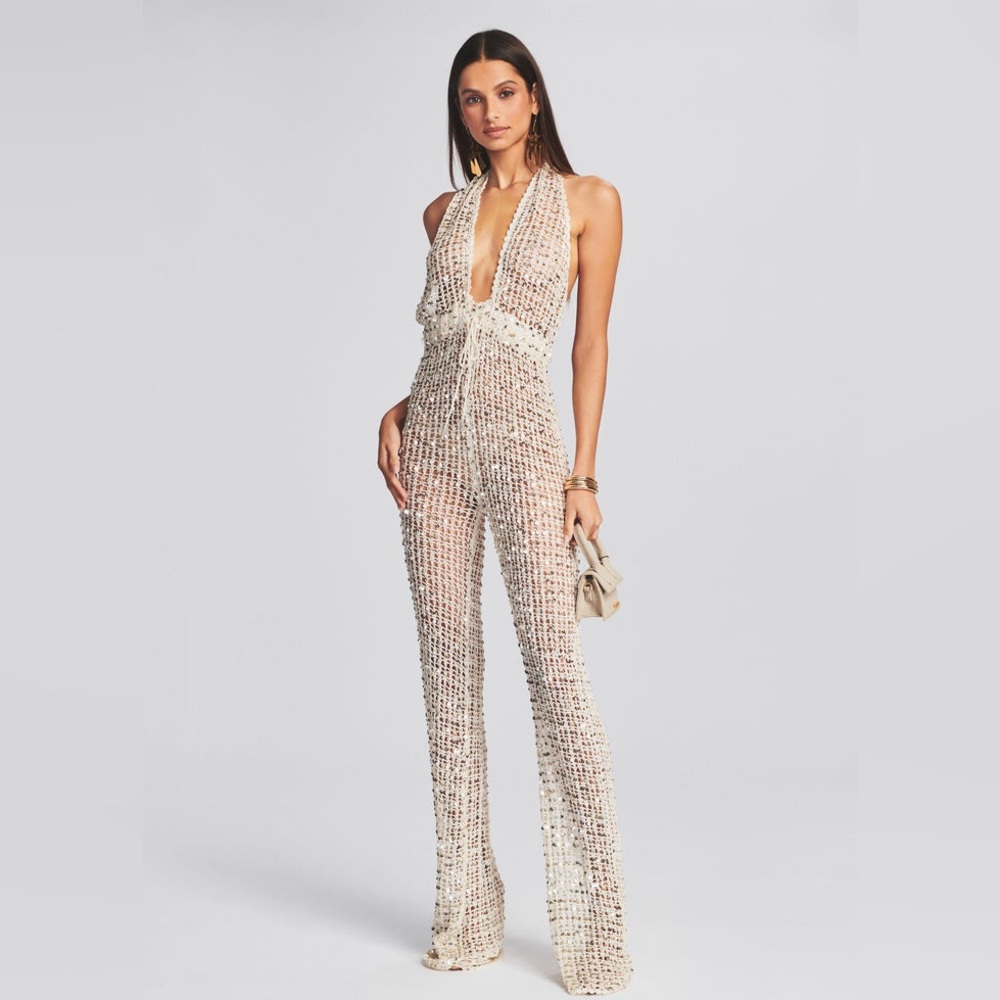Retrofete Retrofête TOSCA SEQUIN CROCHET JUMPSUIT XS/S Ivory Gold